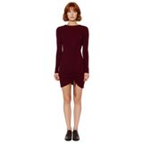 Kadın Triko Bodycon Uzun Kollu Büzgü Detaylı Mini Elbise İlkbahar Sonbahar Şık Görünüm Kaliteli-Bordo-M