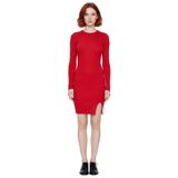 Kadın Triko Bodycon Uzun Kollu Mini Elbise Bisiklet Yaka Tasarım İlkbahar Sonbahar Şıklığı-Kırmızı-S