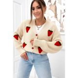 KADIN TRİKO CROP HIRKA ÇİLEK DESENLİ W52219bb