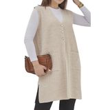 Kadın Triko Esnek Uzun Mevsimlik Düğmeli Yelek (krem, 2xl)