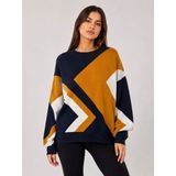 Kadın Triko Geometrik Desenli Oversize Kazak - Çok Renkli