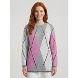 Kadın Triko Geometrik Desenli Oversize Kazak