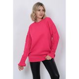 Kadın Triko Kazak Bisiklet Yaka Kolu Desenli Oversize Fujya