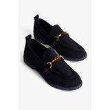 Kadın Triko Loafer Babet Gold Detaylı Ares Siyah