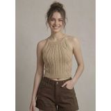 Kadın Triko Örme Halter Yaka Crop Bluz - Bej