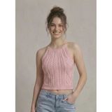 Kadın Triko Örme Halter Yaka Crop Bluz - Pembe