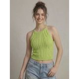 Kadın Triko Örme Halter Yaka Crop Bluz - Yeşil