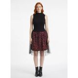 Kadın Triko Slim Fit Tül Etekli Mini Elbise - Siyah-Kırmızı