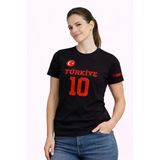 Kadın Türkiye Ay Yıldız Baskılı 10 Numara Forma Tişört Taraftar T-Shirt - Siyah