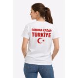 Kadın Türkiye Ay Yıldız Baskılı Taraftar Forma T-Shirt - Beyaz