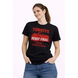 Kadın Türkiye Baskılı Tişört Ay Yıldız 2026 Dünya Kupası Taraftar Forma T-Shirt - Siyah