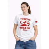 Kadın Türkiye World Cup 2026 Baskılı Tişört Futbol Temalı Forma T-Shirt - Beyaz