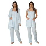 Kadın Turkuaz Sabahlıklı Hamile Lohusa Pijama Takımı, S, B2301EF-869DST0018088