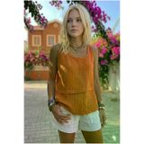 Kadın Turuncu %100 Pamuk Muslin Pis Dikiş Askılı Katlı Salaş Basic Atlet Bluz 700-3423242