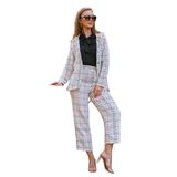 Kadın Tüvit Ceket Pantolon Takımı (2 li Takım) (Beyaz, L/XL)