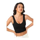 Kadın U Yaka Siyah Renk Crop Top Bluz Atlet