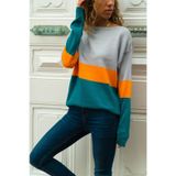 Kadın Üç Bloklu Kazak Gri-Turuncu-Petrol