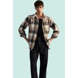 Kadın Unisex Kareli Oduncu Gömlek Ceket Regular Fit Uzun Kol Kışlık Yaz Aylarının Vazgeçilmezi - XS - Bej