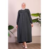 Kadın Uzun Buyuk Beden Anne Elbise Yazlik Tesettur Giyim - Füme - 2XL