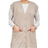 Kadın Uzun Cepli Düğmeli Penye Anne Tunik Yelek (krem, xl)