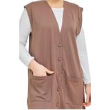 Kadın Uzun Cepli Düğmeli Penye Anne Tunik Yelek (vizon, 3xl)