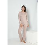 Kadın Uzun Kol Bisiklet Yaka Viskon Taş Pijama Takımı C9T3N5O-048 TAŞ XXL