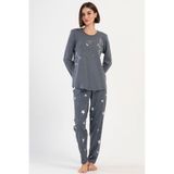 Kadın Uzun Kol Büyük Beden Füme Pijama Takım C7T5N3O304 GRİ 1 XL