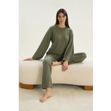 Kadın Uzun Kol Haki Viskon Pijama Takım C7T8N9O51 HAKİ L