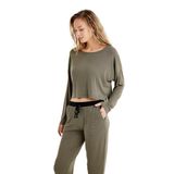 Kadın Uzun Kol Haki Viskoz Pijama Takım C8T7N4O06 HAKİ S