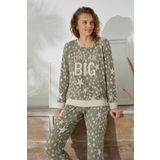 Kadın Uzun Kol Jakarlı Kalın Haki Pijama Takımı C1T5N0O91 HAKİ M