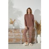 Kadın Uzun Kol Jakarlı Kalın Kahve Pijama Takımı C1T5N1O94 KAHVE L