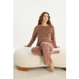 Kadın Uzun Kol Kadife Kahve Pijama Takım C3T9N1O61 KAHVE S