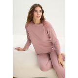 Kadın Uzun Kol Kaşkorse Gül Kurusu Pijama Takım C2T7N1O61 GÜL KURUSU S