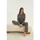 Kadın Uzun Kol Kaşkorse Haki Pijama Takım C7T7N1O61 HAKİ M