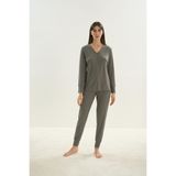 Kadın Uzun Kol Kaşkorse Haki Pijama Takım C8T7N1O61 HAKİ L