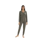 Kadın Uzun Kol Kaşkorse Haki Pijama Takım C8T7N1O61 HAKİ S