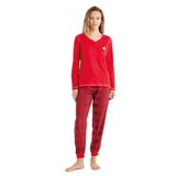 Kadın Uzun Kol Kırmızı%100 Pamuk Pijama Takım C3T2N6O15 KIRMIZI S