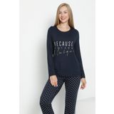 Kadın Uzun Kol Lacivert Pijama Takımı C2T5N2O-048 LACİVERT S