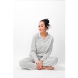 Kadın Uzun Kol Önden Düğmeli Jakarlı Gri Pijama Takımı 14608 GRİ 2XL
