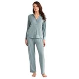 Kadın Uzun Kol Önden Düğmeli Yeşil Pijama Takım C8T0N7O9 YEŞİL