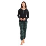 Kadın Uzun Kol Siyah%100 Pamuk Pijama Takım C7T7N4O06 SİYAH XL