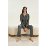 Kadın Uzun Kol Triko Önden Düğmeli Gri Melanj Pijama Takım C1T8N9O51 GRİ MELANJ M