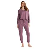 Kadın Uzun Kol V Yaka Pembe Pijama Takım C1T2N7O9 PEMBE
