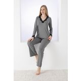 Kadın Uzun Kol V Yaka Viskon Antrasit Pijama Takımı C0T3N5O-048 ANTRASİT S