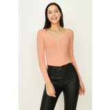 Kadın Uzun Kollu Alttan Çıtçıtlı Body Pembe 44