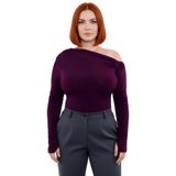 Kadın Uzun Kollu Asimetrik Yaka Polyester Bluz Sandy Dokuma Günlük Tarz Büzgülü Tasarım Kaliteli_Mürdüm-2XL
