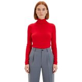 Kadın Uzun Kollu Balıkçı Yaka Crop Bluz Esnek Örme Kumaş Detaylı Basic Siluet Kış Koleksiyonu_Kırmızı-2XS