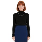 Kadın Uzun Kollu Balıkçı Yaka Crop Bluz Esnek Örme Kumaş Detaylı Basic Siluet Kış Koleksiyonu_Siyah-S