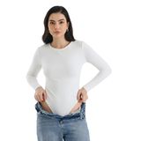 Kadın Uzun Kollu Bisiklet Yaka Çıtçıtlı Body (BEYAZ, M)