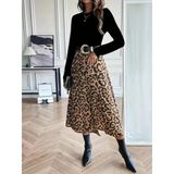 Kadın Uzun Kollu Bisiklet Yaka Ithal Krep Bluz Alt Desenli Modal Midi Elbise - L-XL - Siyah